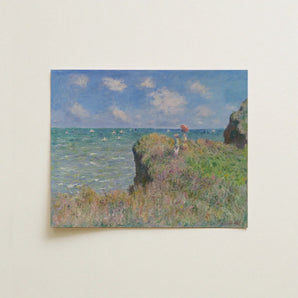 Cliff Walk at Pourville - Claude Monet Normandy Art Print / Canvas Reproduction Monet’s Impressionistic Painting Coastal Scene Blue,