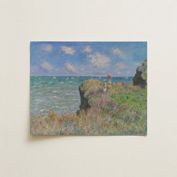 Cliff Walk at Pourville - Claude Monet Normandy Art Print / Canvas Reproduction Monet’s Impressionistic Painting Coastal Scene Blue,
