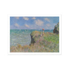 Cliff Walk at Pourville - Claude Monet Normandy Art Print, Impressionist Painting Coastal Cliff Figures Red Parasol Seascape