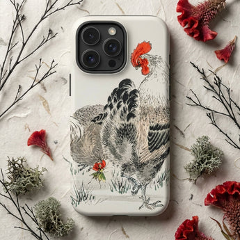 Cockerels - Numata Kashu Rooster Art Iphone Case White Phone Case Detailed Black-and-gray Illustration Rooster Hen Numata Kashu,