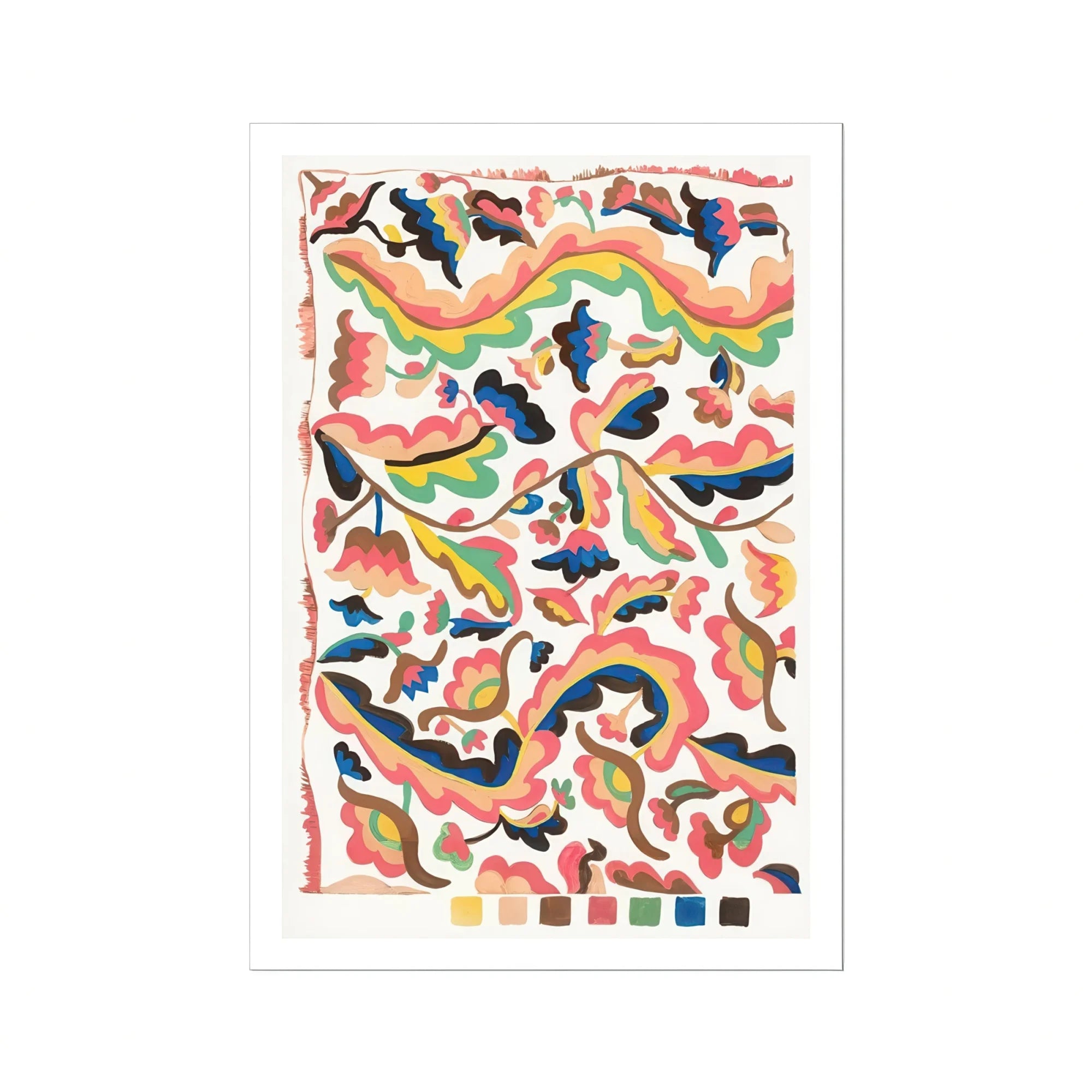 Colcha - Etna Wiswall Rainbow Pattern Art Print, Abstract Watercolor Pattern Curved Organic Shapes Coral Navy