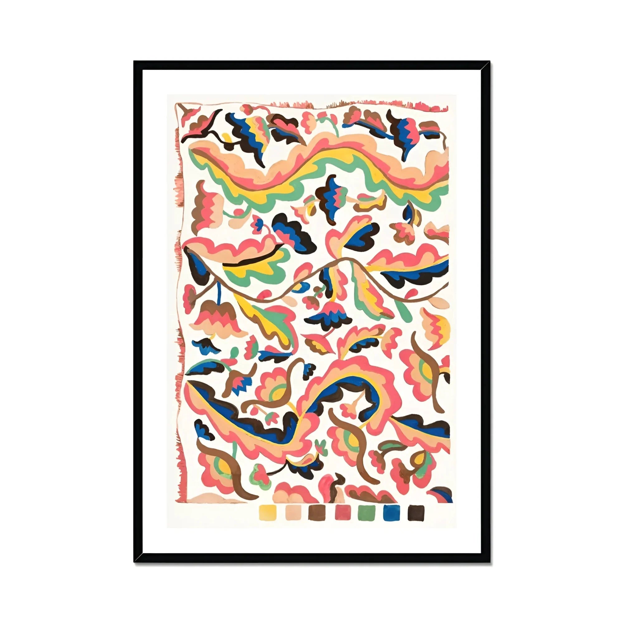 Colcha - Etna Wiswall Rainbow Pattern Art Print, Abstract Watercolor Pattern Curved Shapes Coral Navy Sage