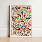 Vibrant Abstract Art Print White Frame Patterns Pink Etna Wiswall’s Colcha, Fine, Bridges Folk