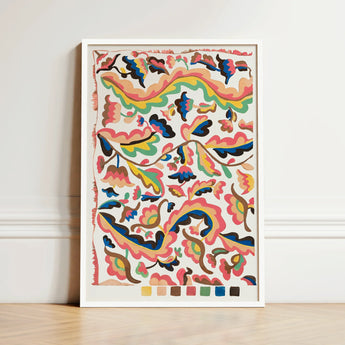 Vibrant Abstract Art Print White Frame Patterns Pink Etna Wiswall’s Colcha, Fine, Bridges Folk