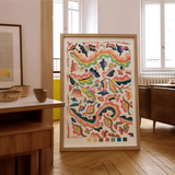 Colcha - Etna Wiswall Rainbow Pattern Art Print / Canvas Framed Abstract Artwork Colorful Curved Shapes Patterns Pink Etna Wiswall’s