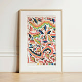 Colcha - Etna Wiswall Rainbow Pattern Art Print / Canvas Vibrant Abstract Floral Artwork Light Wood Frame White Wiswall’s, Fine, Bridges