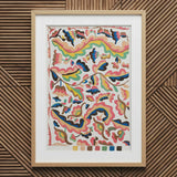 Colcha - Etna Wiswall Rainbow Pattern Art Print / Canvas Vibrant Abstract Painting Light Wood Frame Patterns Pink Wiswall’s, Fine, Bridges