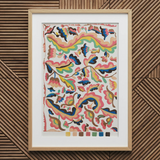 Colcha - Etna Wiswall Rainbow Pattern Art Print / Canvas Vibrant Abstract Painting Light Wood Frame Patterns Pink Etna Wiswall’s Colcha,