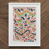 Colcha - Etna Wiswall Rainbow Pattern Art Print / Canvas Vibrant Abstract Painting White Frame Patterns Pink Blue Etna Wiswall’s Colcha,