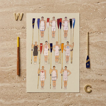 College Crews - Edward Penfield Art Print / Canvas Beige Rectangular Poster Illustrated Team Rowers White Dark-colored, Male Athletic Body,