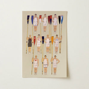 College Crews - Edward Penfield Art Print / Canvas Beige Rectangular Poster Illustrated Team Rowers White Dark, Male Athletic Body, Ten