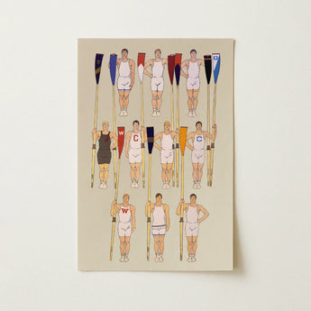 College Crews - Edward Penfield Art Print / Canvas Beige Rectangular Poster Illustrated Team Rowers White Dark College Crews, Male Athletic