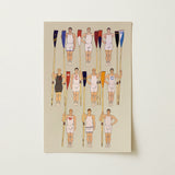 College Crews - Edward Penfield Art Print / Canvas Beige Rectangular Poster Illustrated Team Rowers White Dark, Male Athletic Body, Ten