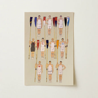 College Crews - Edward Penfield Art Print / Canvas Beige Rectangular Poster Illustrated Team Rowers White Dark, Male Athletic Body, Ten