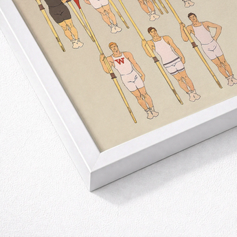 Framed Illustration Male Athletes Vintage Track Field Uniforms College Crews, Athletic Body, Ten Rowers Stands, Edward Penfield Art, Print,