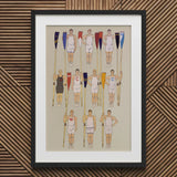 College Crews - Edward Penfield Art Print / Canvas Framed Illustration Team White Dark Athletic Gear Colorful, Male Body, Ten Rowers