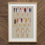 College Crews - Edward Penfield Art Print / Canvas Framed Illustration Team White Dark Athletic Gear Oar, Male Body, Ten Rowers Stands,