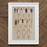 College Crews - Edward Penfield Art Print / Canvas White-framed Artwork Stylized Team Athletic Gear Oars Colorful, Male Body, Ten Rowers