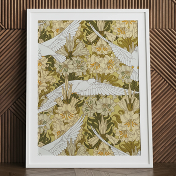 Colombes et Lis - Maurice Pillard Verneuil Art Print / Canvas, 24x32’’ / 61x81cm / White Frame / Matboard, Posters Prints & Visual Artwork,