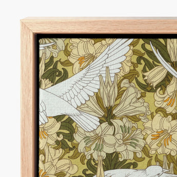 Framed Canvas Print Detailed Illustration White Birds Amidst Pillard Verneuil, Art Nouveau Home Décor, Captivating Colombes