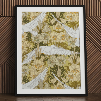 Colombes et Lis - Maurice Pillard Verneuil Art Print / Canvas, Pillard Verneuil, Art Nouveau Home Décor, Captivating Colombes, Artwork,