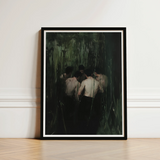 Black-framed Art Print Group Figures Dark Green Black Secret Gay Orgy, Five Coil, Orgyn