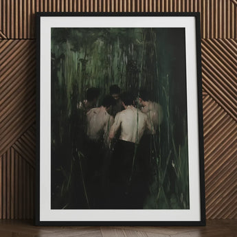 Communion - Secret Gay Orgy Art Print / Canvas Black-framed White Mat Impressionistic Painting Shirtless, Five Figures Coil, Orgyn Prints