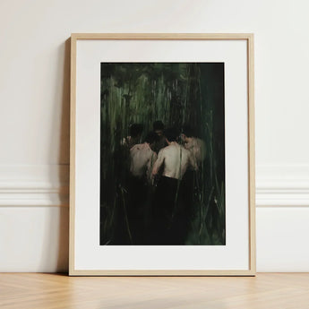 Communion - Secret Gay Orgy Art Print / Canvas Minimalist Wooden-framed Moody Dark Green Black, Five Figures Coil, Orgyn Prints
