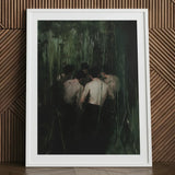 Communion - Secret Gay Orgy Art Print / Canvas White-framed Moody Impressionistic Scene Shirtless Men, Five Figures Coil, Orgyn Prints