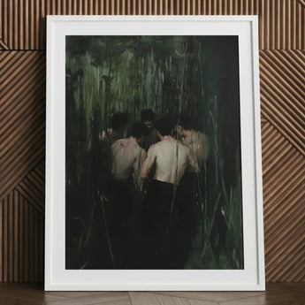 Communion - Secret Gay Orgy Art Print / Canvas White-framed Moody Impressionistic Scene Shirtless Men, Five Figures Coil, Orgyn Prints