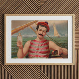 Compound Oxygen - Vintage Home Treatment Art Print / Canvas Vintage-style Framed Man Red White Striped Attire, Drops, Crimson-and-silver