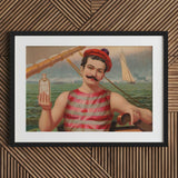 Compound Oxygen - Vintage Home Treatment Art Print / Canvas Vintage-style Framed Sailor Red White Striped Attire, Drops, Crimson-and-silver