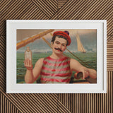 Compound Oxygen - Vintage Home Treatment Art Print / Canvas Vintage-style Framed Sailor Red White Stripes Glass, Drops, Crimson-and-silver