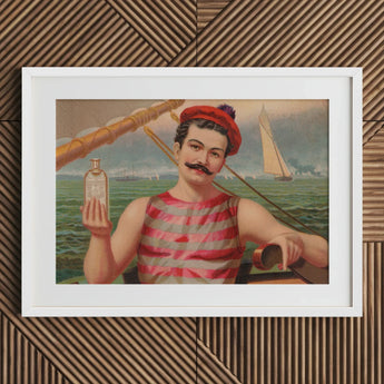 Compound Oxygen - Vintage Home Treatment Art Print / Canvas Vintage-style Framed Sailor Red White Stripes Glass, Drops, Crimson-and-silver