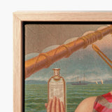 Vintage-style Canvas Print Framed Light Wood Glass Bottle Vintage Home Treatment, Compound Oxygen, Drops, Crimson-and-silver Striped