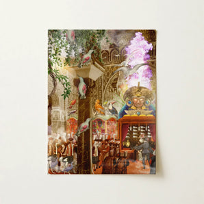 Conference of the Birds - Surreal Bird Collage Art Print Vibrant Intricately Illustrated Rectangular Fantastical Interior, Feathered