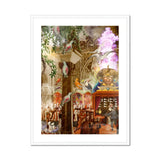 Conference of the Birds - Surreal Bird Collage Art Print, Whimsical Carousel Horse Painted Blue Orange Tones