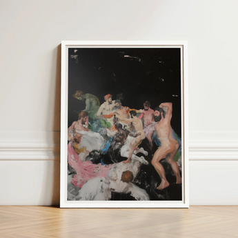 Framed Painting Dynamic Colorful Scene Nude Figures Motion Dionysian Gay Gods, Art Print, Thunderous Joke Shared