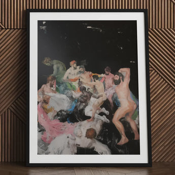Congregation - Gay Gods Bacchanal Art Print / Canvas Black-framed Dynamic Colorful Painting Nude Figures Dionysian, Thunderous Joke Shared