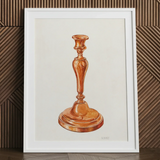 Copper Candlestick - William Schmidt 1930s Art Print / Canvas Watercolor Illustration Classic Brass Candlestick Holder Framed White William