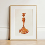 Copper Candlestick - William Schmidt 1930s Art Print / Canvas Watercolor Illustration Classic Copper Candlestick Elegant Minimalist Frame