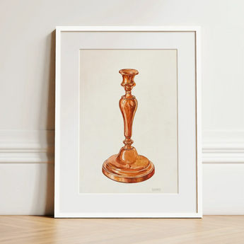 Copper Candlestick - William Schmidt 1930s Art Print / Canvas Watercolor Illustration Classic Copper Candlestick Elegant White Frame