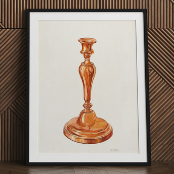 Copper Candlestick - William Schmidt 1930s Art Print / Canvas Watercolor Illustration Classic Copper Candlestick Holder Framed Black