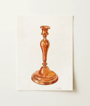 Watercolor Illustration Classic Copper Candlestick Ornate Polished Warm William Schmidt’s, Schmidt 1930s