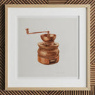Copper Coffee Grinder - Hardin Walsh 1930s Kitchen Art Print, 12x12’’ / 31x31cm / Natural Frame / 2’’ Matboard, Framed Watercolor Painting