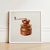 Vintage-style Copper Coffee Grinder Hand-crank Handle Bowl-shaped Depicted Hardin Walsh’s 1930s, Kitchen Art