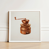 Framed Watercolor Illustration Vintage Copper Coffee Grinder Hand Hardin Walsh’s 1930s, Kitchen Art