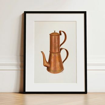 Copper Coffee Pot - Ray Price 1930s Kitchen Art Print / Canvas, 12x16’’ / 31x41cm / Black Frame / Matboard, Posters Prints & Visual
