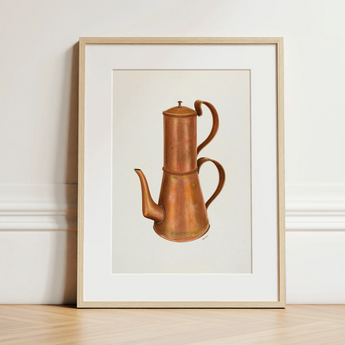 Copper Coffee Pot - Ray Price 1930s Kitchen Art Print / Canvas, 12x16’’ / 31x41cm / Natural Frame / Matboard, Posters Prints & Visual