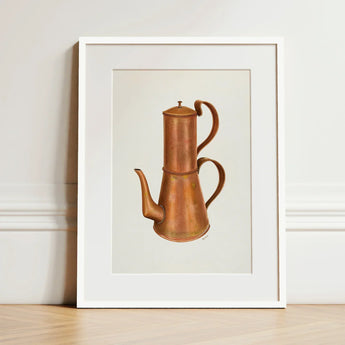 Copper Coffee Pot - Ray Price 1930s Kitchen Art Print / Canvas Framed Illustration Vintage Two Handles Resplendent, Artistry, Price’s